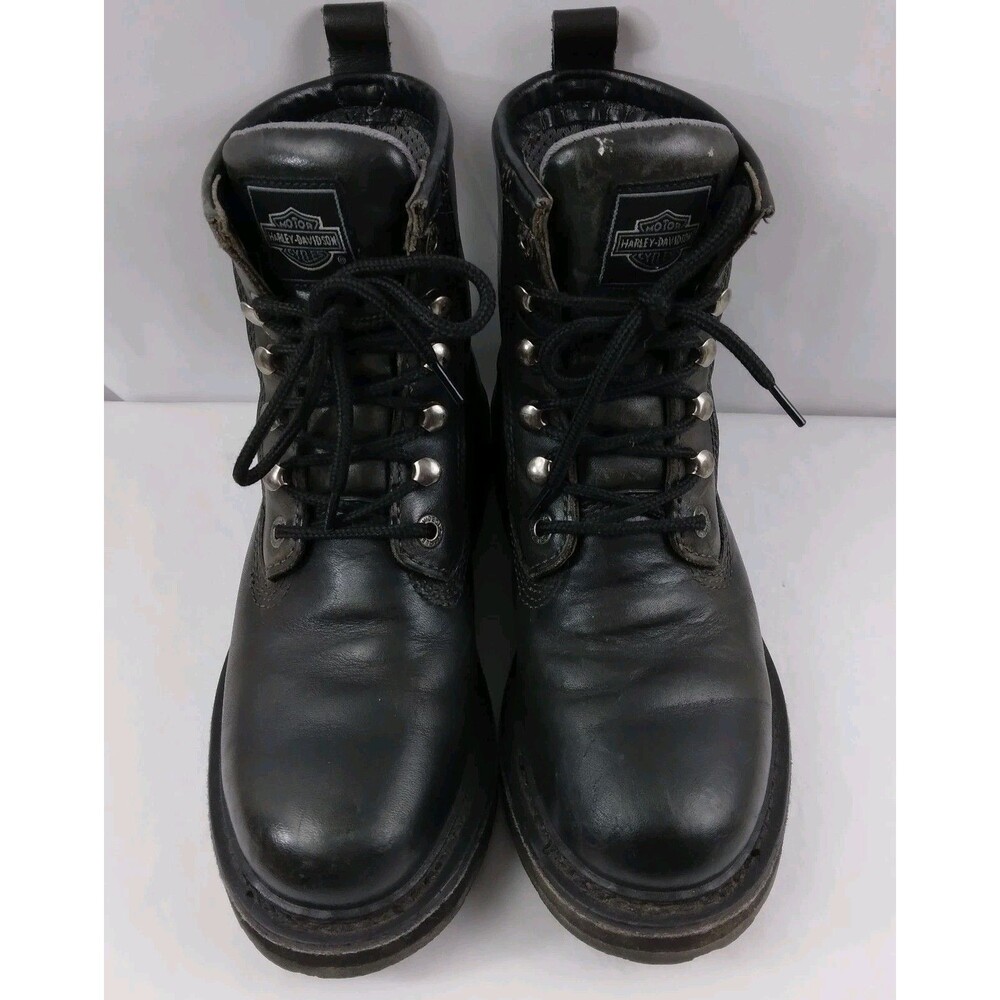 HARLEY-DAVIDSON Lace Up Chukka Boots Black Metal Emblem Grunge Rock Women's 7.5 - Picture 4 of 16